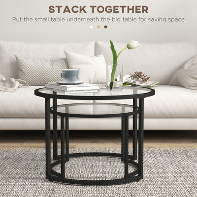 HOMCOM Two-Piece Nest of Glass-Top Coffee Tables 