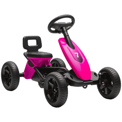 AIYAPLAY Pedal Go Kart for Kids 2-5 Years, with Silent EVA Wheels, Metal Frame, Pink 