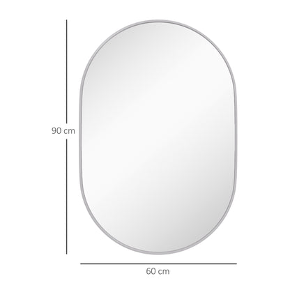 HOMCOM 60cm Aluminium Frame Round Bathroom Mirror - Silver Tone 