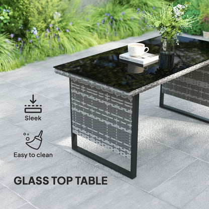 Outsunny 9 Piece Rattan Garden Furniture Set, 8 Seater Garden Corner Sofa with Cushions and Glass Top Table, Sectional Outdoor Furniture Conservatory Set for Patio, Light Grey 