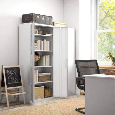 HOMCOM Five Shelf Lockable Steel Office Cabinet - White 