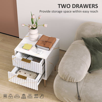 HOMCOM Elegant Two-Drawer Bedside Table - White 