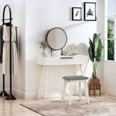 HOMCOM Dressing Table with Mirror and Stool, Vanity Makeup Desk Set with 2 Drawers, Cushioned Stool and Make-up Organizer for Bedroom and Dressing Room, White 