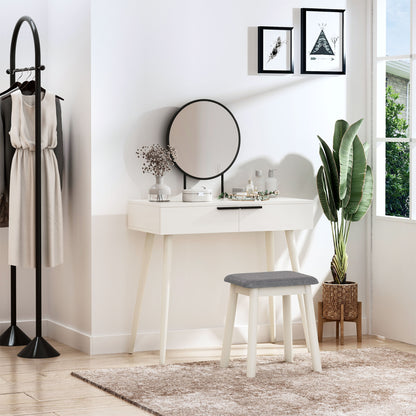 HOMCOM Dressing Table with Mirror and Stool, Vanity Makeup Desk Set with 2 Drawers, Cushioned Stool and Make-up Organizer for Bedroom and Dressing Room, White 