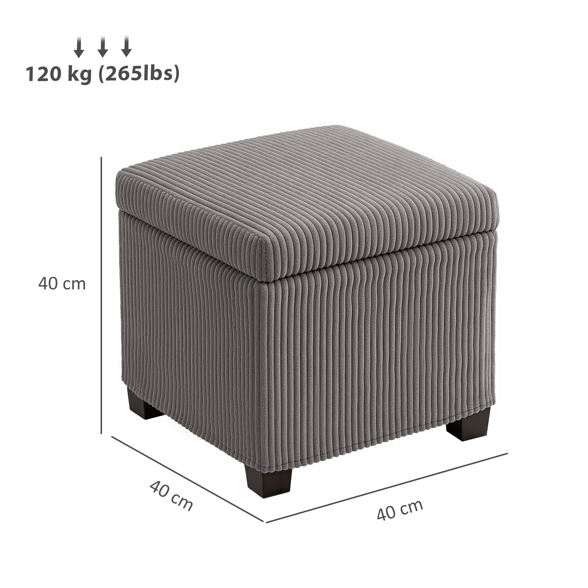HOMCOM Storage Ottoman Bench, Corduroy Footstool with Removable Lid and Legs, 40cm Storage Chest Box for Living Room, Bedroom, Hallway, Grey 