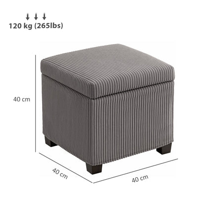 HOMCOM Storage Ottoman Bench, Corduroy Footstool with Removable Lid and Legs, 40cm Storage Chest Box for Living Room, Bedroom, Hallway, Grey 