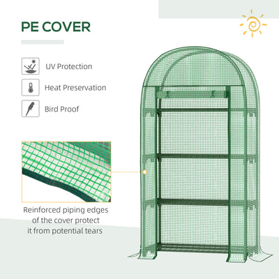 Outsunny 4 Tier Mini Greenhouse for Outdoor, Portable Gardening Plant Green House with Storage Shelf, Roll-Up Zipped Door, Metal Frame and PE Cover, 80 x 49 x 160cm, Green 