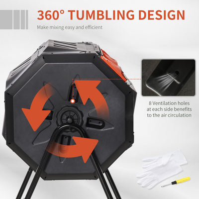Outsunny 160L 360\'c2\'b0 Rotating Dual Chamber Composter - Orange 