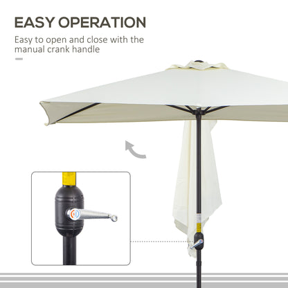 Outsunny Balcony Half Parasol Semi Round Umbrella Patio Crank Handle (2.3 m, Beige)- NO BASE INCLUDED 