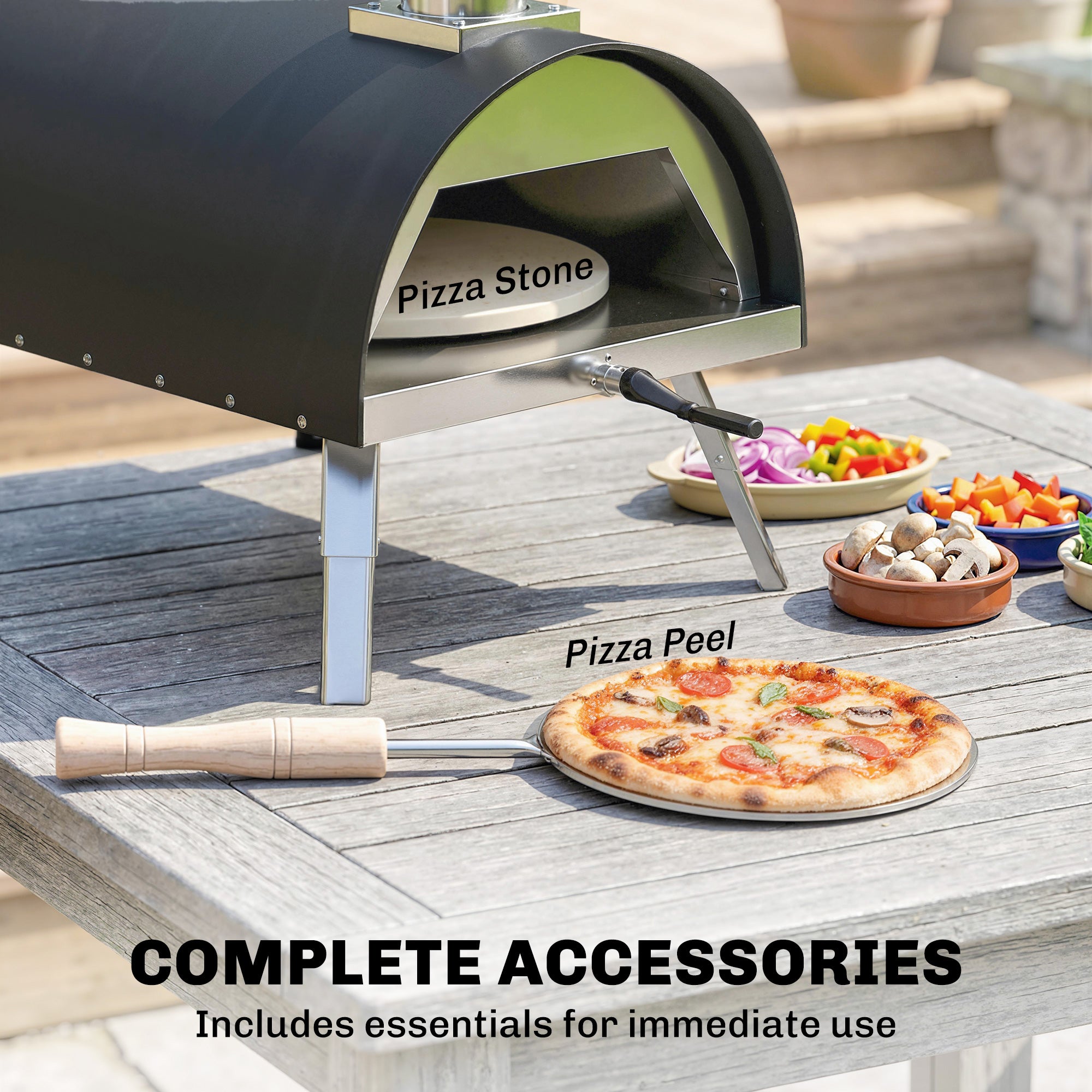 Outsunny Outdoor Pizza Oven Foldable Legs Pellet Wood Fired Pizza Maker w/ 12" Rotating Stone and Peel 