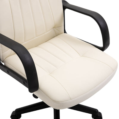 HOMCOM Swivel Executive Office Chair Home Mid Back PU Leather Computer Desk Chair for Adults with Arm, Wheels, Cream 