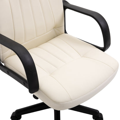 HOMCOM Swivel Executive Office Chair Home Mid Back PU Leather Computer Desk Chair for Adults with Arm, Wheels, Cream 