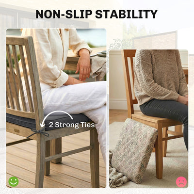 Outsunny Outdoor Chair Seat Cushions Set of 2, Garden Chair Cushions with 7cm Thick Foam & Ties, Dark Grey 