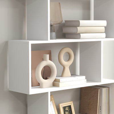 HOMCOM Bookcase, 6 Tier Shelf S Shaped Bookshelf, Storage Unit, Display Shelf for Living Room, Bedroom, Home Office, Plant, White 