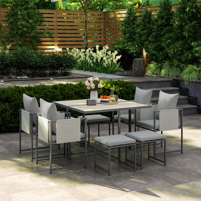 Outsunny Nine-Piece Steel Frame Garden Dining Set - Grey 