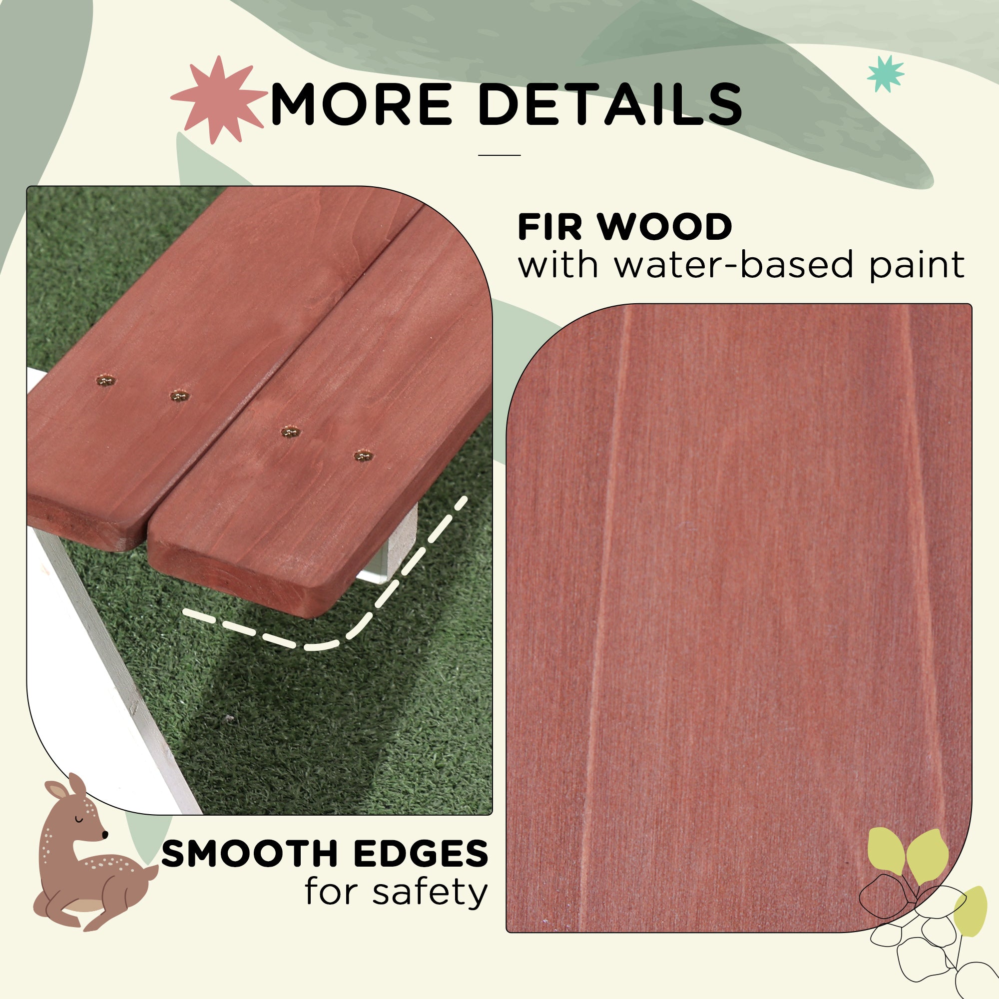Outsunny Kids Picnic Table, Wooden Table and Bench Set, Kids Garden Furniture for Patio Aged 3-8 Years Old, Brown 