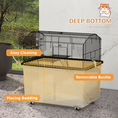 PawHut Two-Tier Gerbil Cage, Hamster Cage for Dwarf Hamster, Syrian Hamster w/ Wheels, Deep Bottom, Food Dish, Water Bottle 