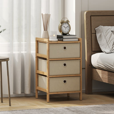 HOMCOM Chest of Drawers, 3 Fabric Drawers Narrow Dresser with Bamboo Frame, Cream White 