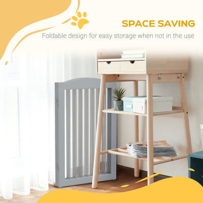PawHut Foldable Dog Gate, Freestanding Pet Gate, with Two Support Feet, for Staircases, Hallways, Doorways - Grey 