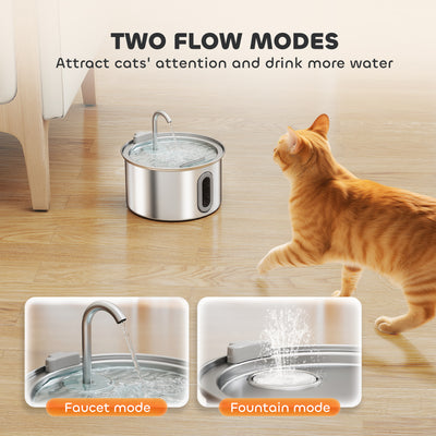 PawHut 2.5L Stainless Steel Cat Water Fountain for Drinking with Ultra-Silent Pump, Water-Level Window, Filters 