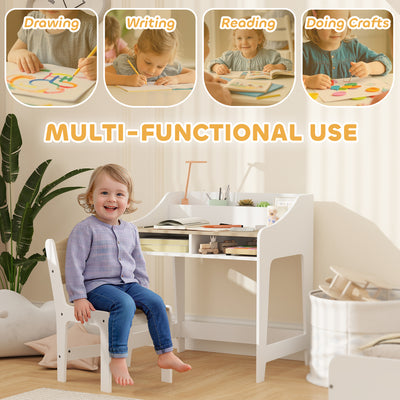 AIYAPLAY Kids Desk and Chair Set, Children Study Table with Storage and Shelves for Study Room, Gift for 3-8 Years, Natural 