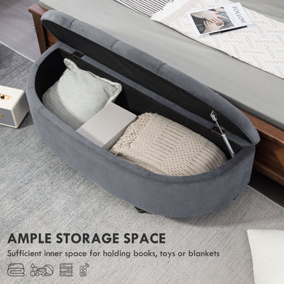 HOMCOM Velvet-Feel Half Circle Storage Ottoman - Dark Grey 