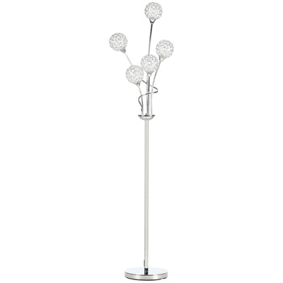 HOMCOM Crystal Floor Lamps for Living Room Bedroom with 5 Light, Modern Upright Standing Lamp, 34x25x156cm, Silver 