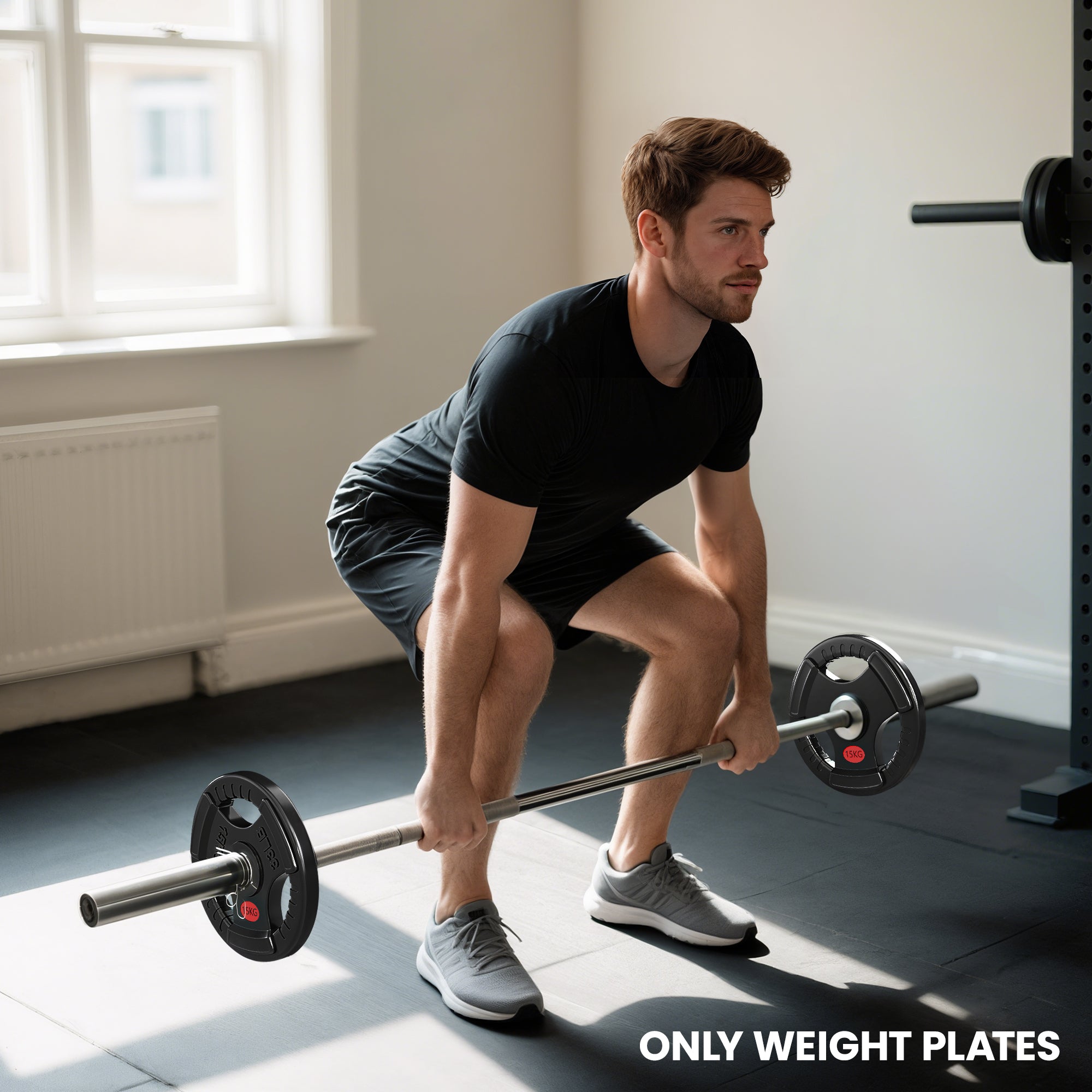 SPORTNOW Olympic Weight Plates, 2"/5cm Weight Disc Pair with Tri-Grips, 2 x 15kg Dumbbell Plates for Weightlifting and Strength Training Home Gym Fitness Workout, Black 