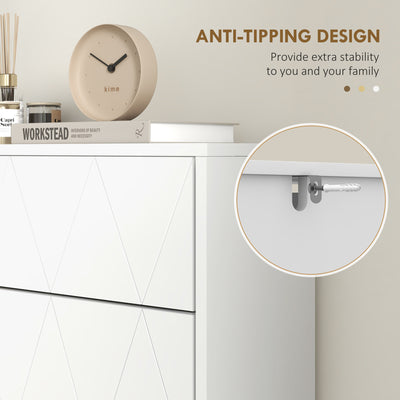 HOMCOM Two Flip Drawer Narrow Shoe Cabinet - White 