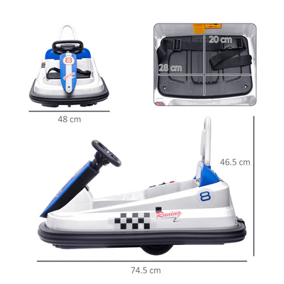 HOMCOM 6V Electric Kids Bumper Car, 6V Spin Waltz Car, with Music, Horn, Lights - White 