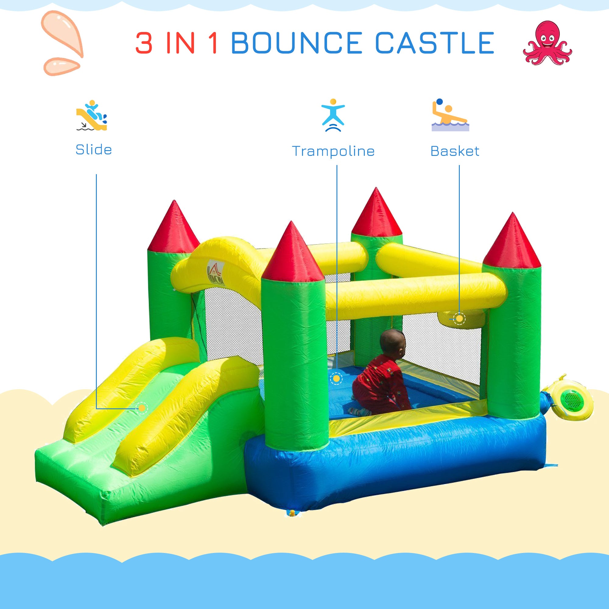 HOMCOM Nylon Inflatable Bouncy Castle Multi-Colour 