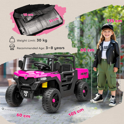 AIYAPLAY Kids Ride on Car, 12V Electric Kids UTV with Electric Dump Bed, 4-Wheel Suspension for 3-8 Years, Pink 