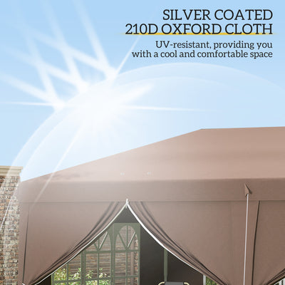Outsunny 3 x 6 m Pop Up Gazebo with Sides and Windows, Height Adjustable Wedding Camping Party Tent Canopy Marquee with Storage Bag for Garden, Event, Brown 