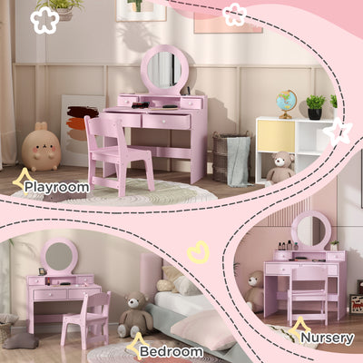 AIYAPLAY Kids Dressing Table Set Kids Make up Table with Stool and Mirror, Storage Drawers, Gift for Aged 3-8 