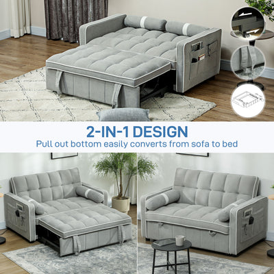 HOMCOM Two-Seater Linen-Look Sofa Bed - Light Grey 