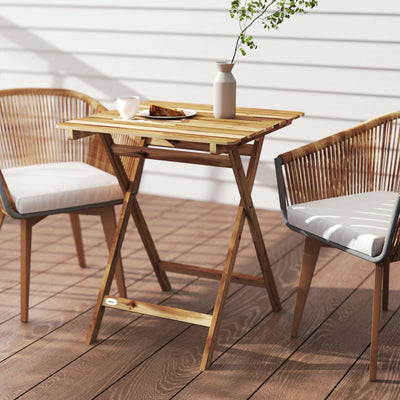 Outsunny Outdoor Coffee Table Foldable Wooden Garden Table for Patio Balcony Natural Wood 