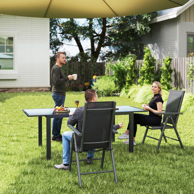 Outsunny Set of 2 Folding Chair, Aluminium Frame Outdoor Camping Chairs with Breathable Mesh Back and Seat, Garden Chair Set with Armrests for Balcony, Dark Grey 