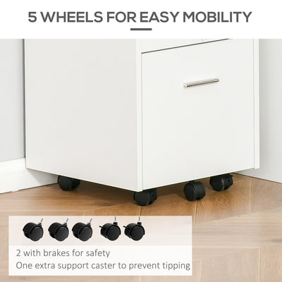 Vinsetto Lockable Two-Drawer Filing Cabinet, with Wheels - White 