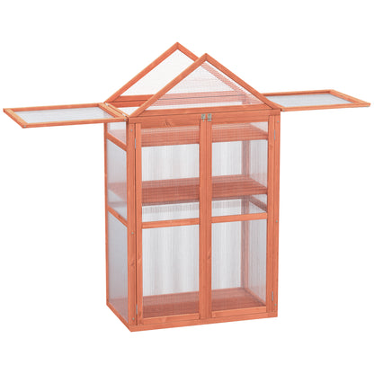 Outsunny Garden Cold Frame Polycarbonate Greenhouse with Adjustable Shelves, Double Doors, Openable Top Covers, Grow House for Flower Vegetable Plants, 80 x 47 x 138cm, Orange 