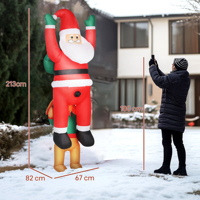 Outsunny 7FT Hanging Christmas Inflatable Santa with Dog, Christmas Blow Up Decoration with Built-in LED Lights for Garden, Indoor Outdoor Home Decor 