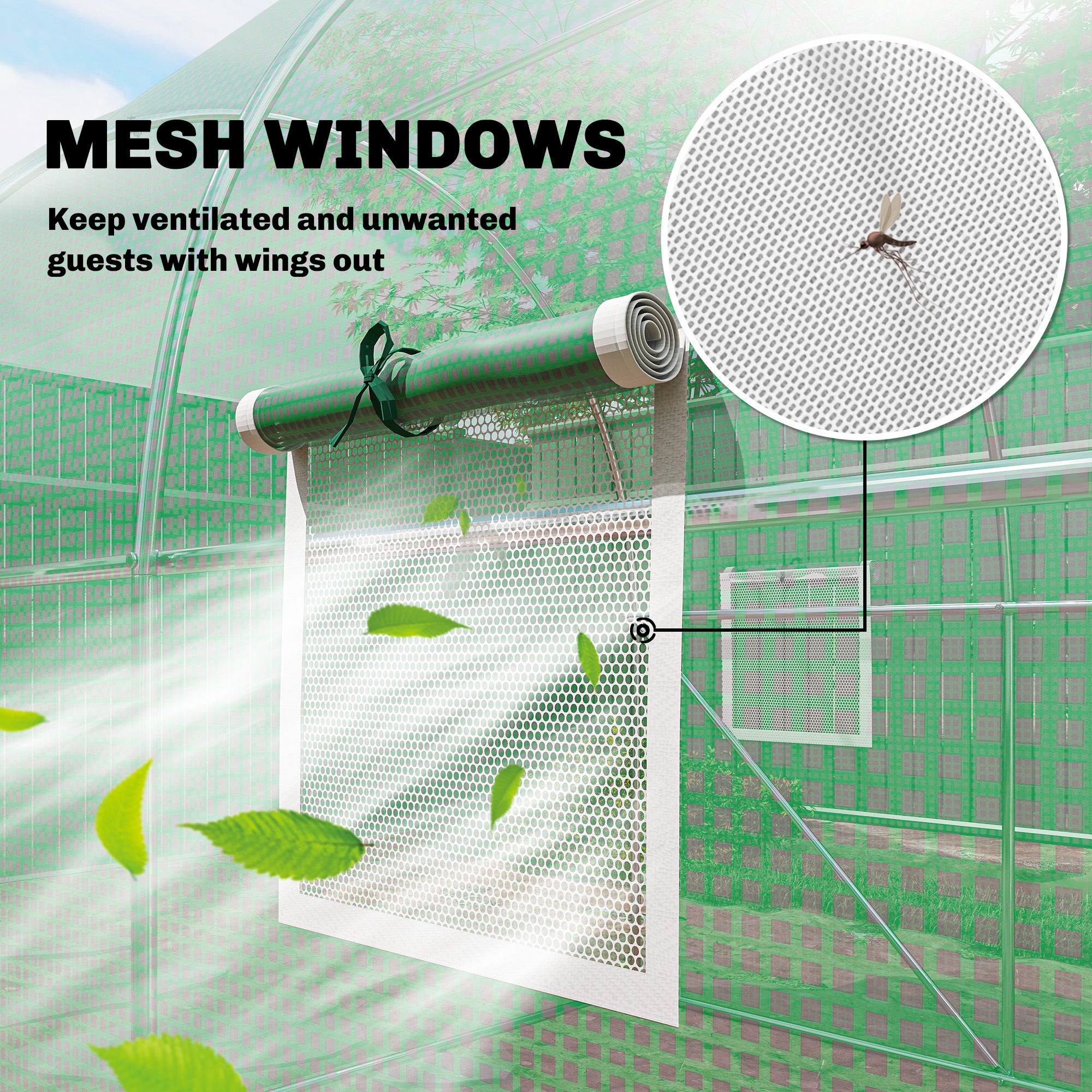 Outsunny 2 x 3 m Walk-in Polytunnel Greenhouse with Hinged Door and 6 Roll Up Mesh Windows, Garden Tunnel Warm House Tent, Green 