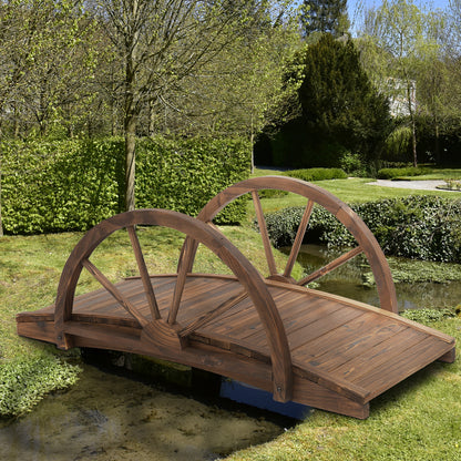 Outsunny Wooden Garden Bridge Lawn Décor Stained Finish Arc Outdoor Pond WalkwayYard Decoration Half Wheeled Railings 100L x 50W x 37Hcm 