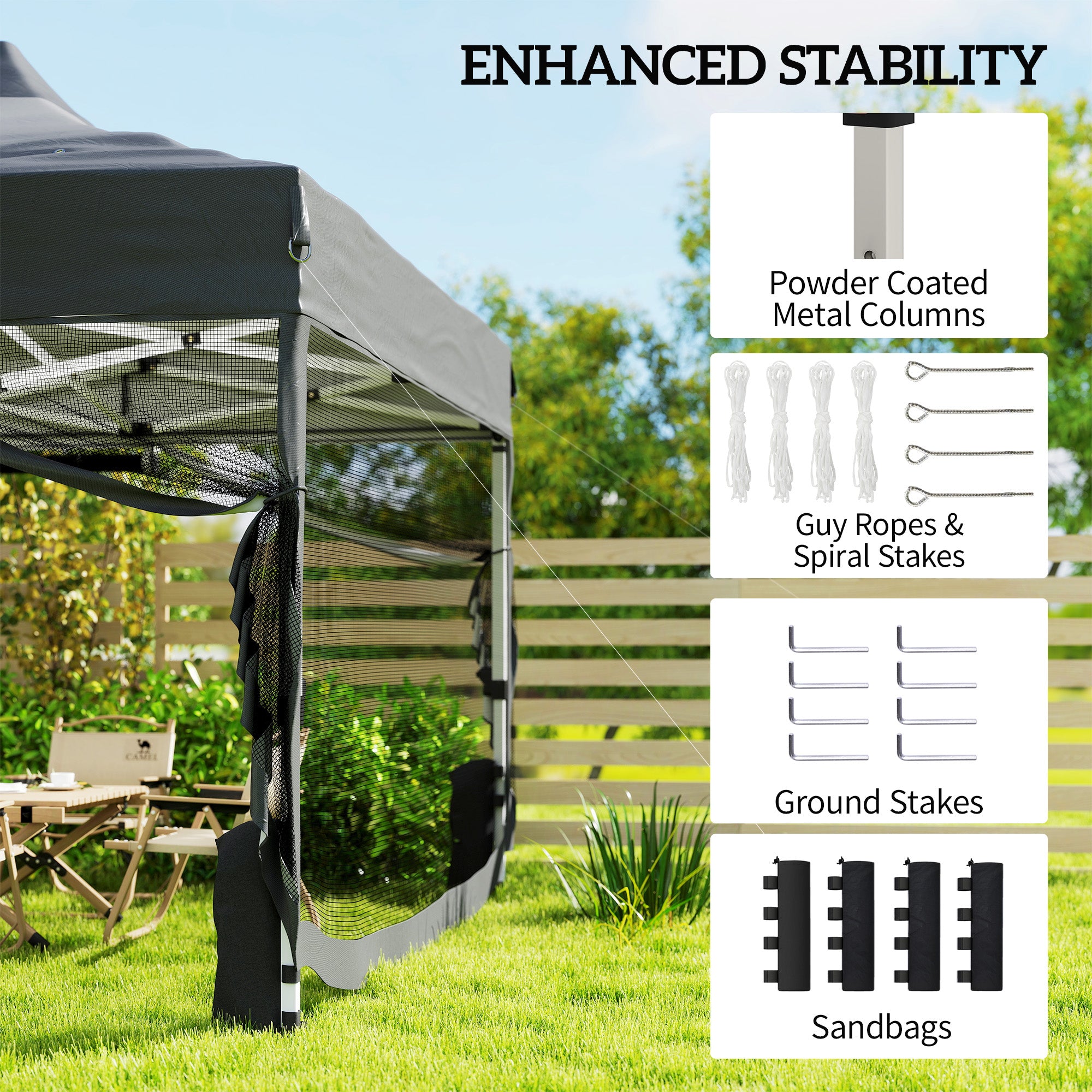Outsunny 3 x 4.5 m Pop Up Gazebo with Mesh Nettings, UPF50+ Heavy Duty Outdoor Garden Party Tent Marquee, Dark Grey 