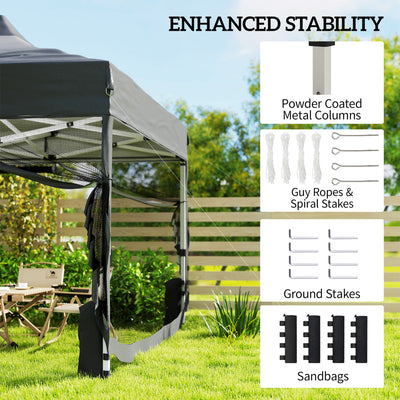 Outsunny 3 x 4.5 m Pop Up Gazebo with Mesh Nettings, UPF50+ Heavy Duty Outdoor Garden Party Tent Marquee, Dark Grey 