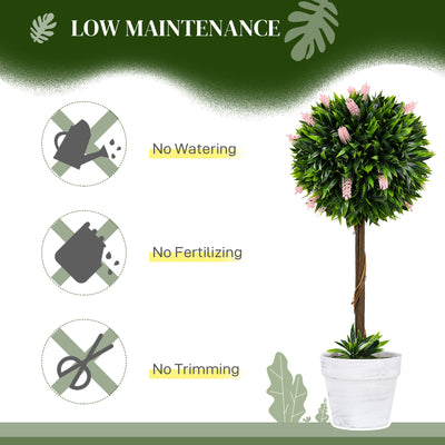 HOMCOM Set of 2 Decorative Artificial Plants Ball Trees with Flower for Home Indoor Outdoor Decor, 60cm ,Pink 