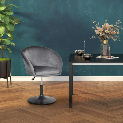 HOMCOM Dressing Table Chair, 360° Swivel Velvet-feel Upholstered Vanity Chair with Tub Seat, Back, Adjustable Height for Bedroom Makeup, Grey 