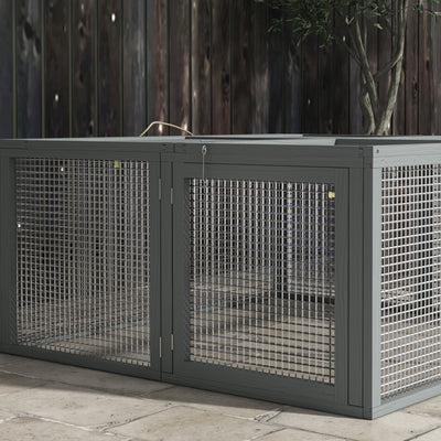 PawHut Wooden Folding Rabbit Hutch, for 2-3 Rabbits - Grey 