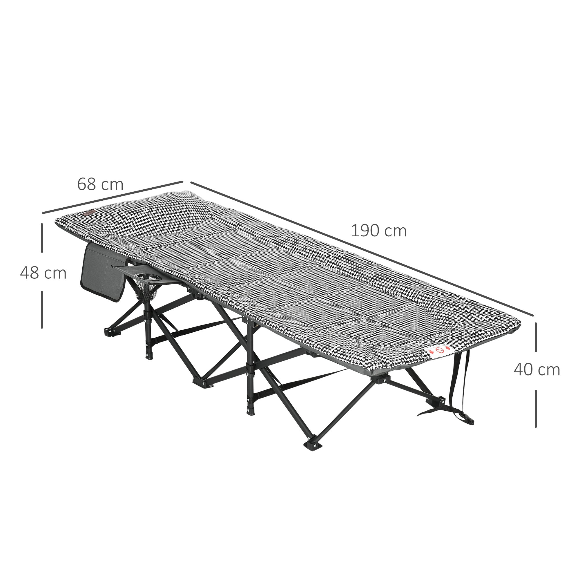 Outsunny Foldable Sun Lounger, Padded Patio Camping Bed with Carry Bag, Magazine Bag and Cup Holder for Outdoor, Garden, Black 