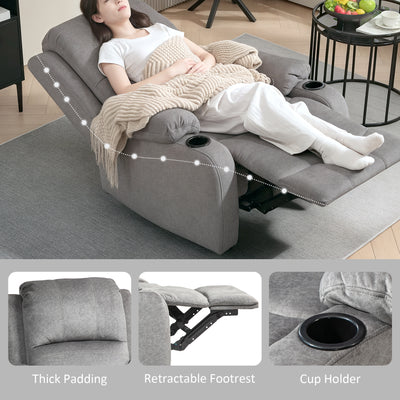 HOMCOM Microfibre Manual Reclining Armchair, with Footrest - Grey 