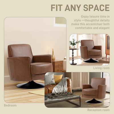 HOMCOM Upholstered Swivel Accent Chair with Pocket Spring Seat Support and 20cm Thick Padding, Brown 